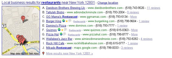 Google Local for Restaurants in 12801