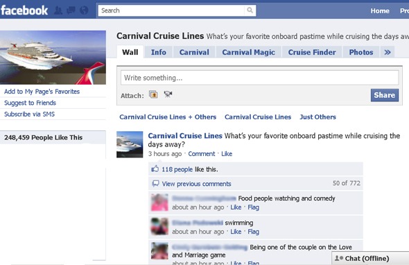 Carnival Cruise Facebook page