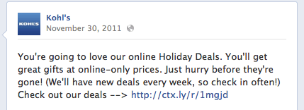 Kohls Holiday Facebook Call-to-Action