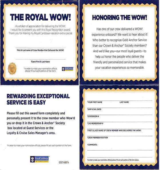 Royal Caribbean gives these cards to Guests