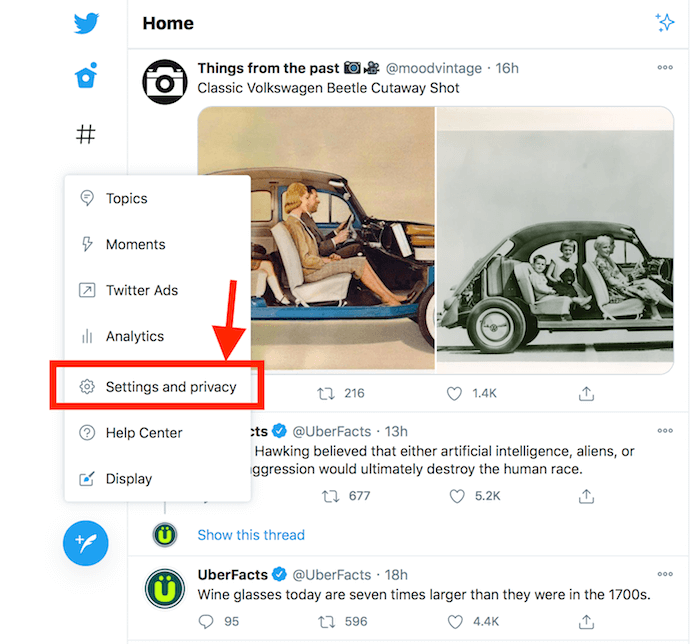 Select Settings and Privacy on Twitter