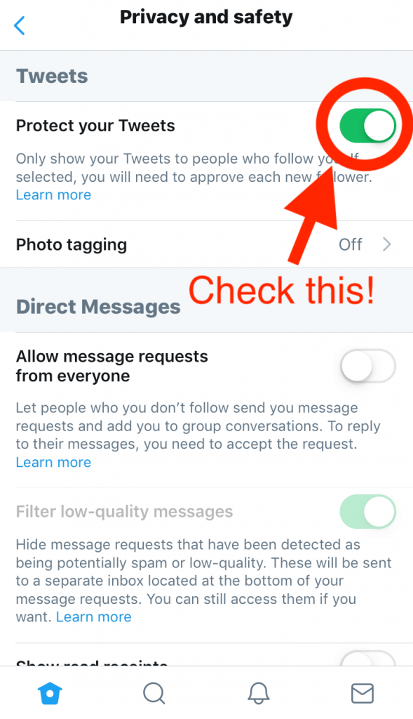 How to switch on protect your tweets on mobile twitter