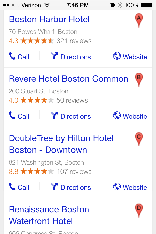 Google Local Listings Hotels- Smartphone