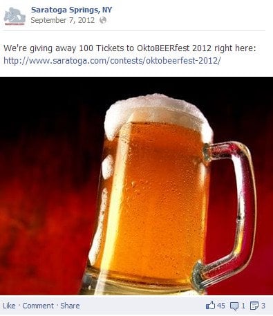 Saratoga Springs, NY Facebook post on Oktoberfest