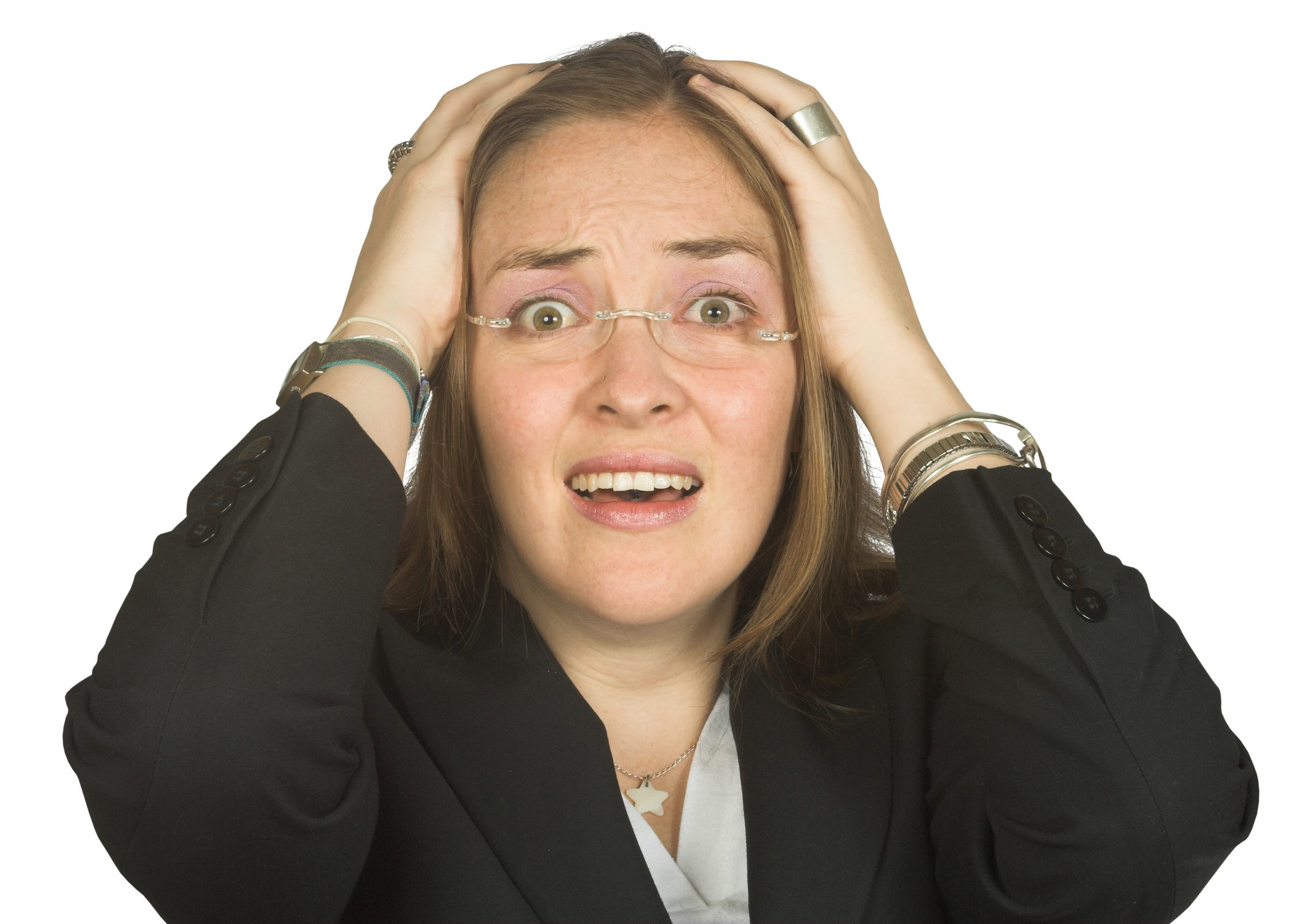 business woman making common adwords mistakes in shock