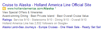 Alaska Cruise AdWords ad