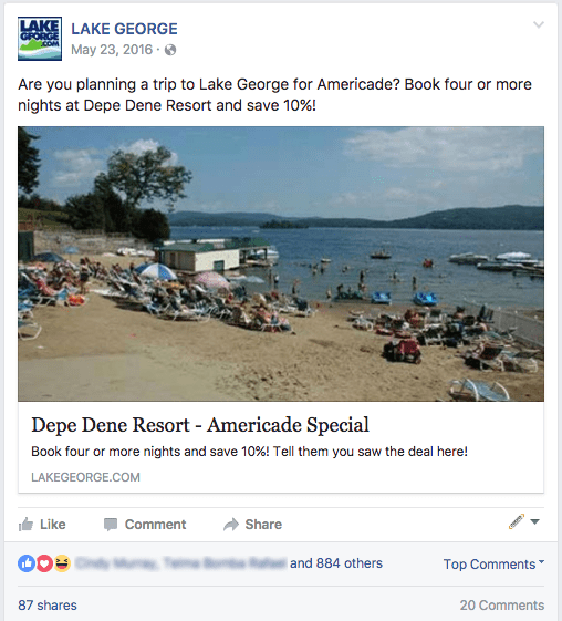 Lake George Facebook Promoted Post