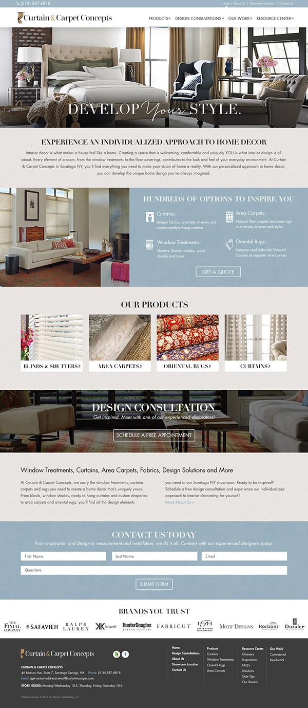 Curtain and Carpet Concepts Website Design and Development