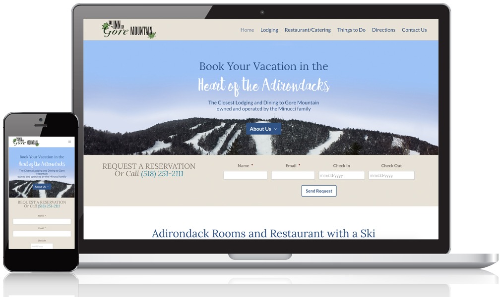Inn on Gore website screenshot showing mobile and desktop view