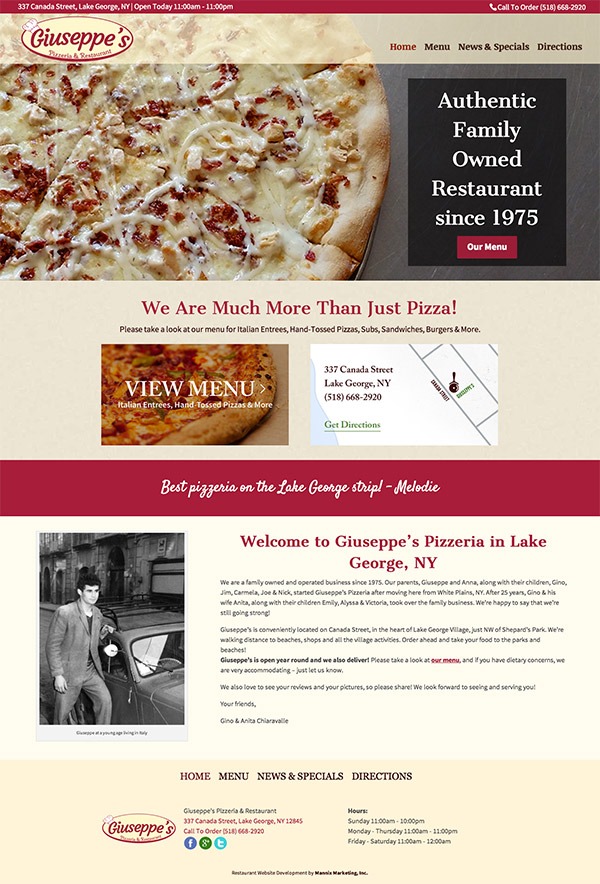 Guisseppes Pizzeria and Restaurant Website Design and Development