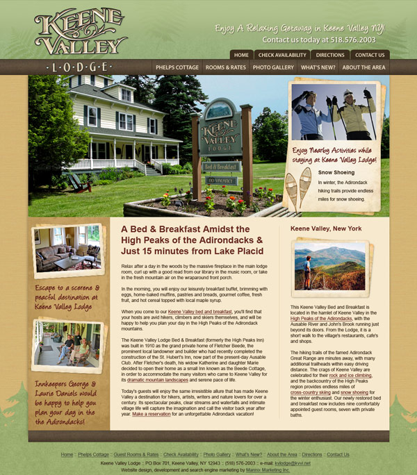 Keene Valley Lodge Website Design and Development