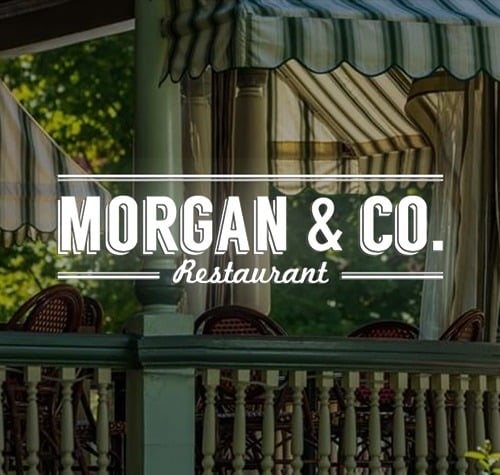 Morgan & Co Restaurant logo with their restaurant in the background.