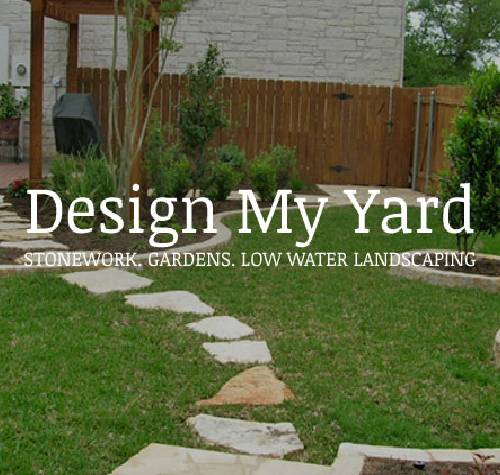 Design My Yard logo with a yard in the background.