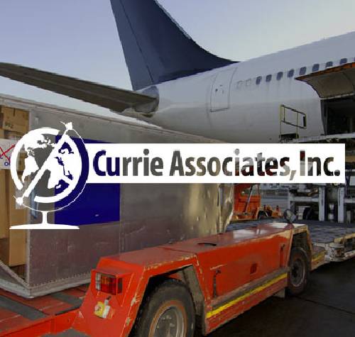 Currie Associates logo with a plane being worked on in the background.