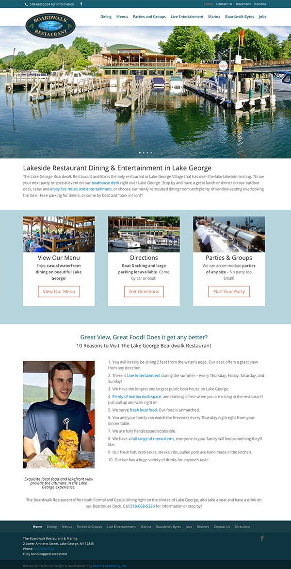 The Lake George Boardwalk Restaurant and Marina Website Design and Development