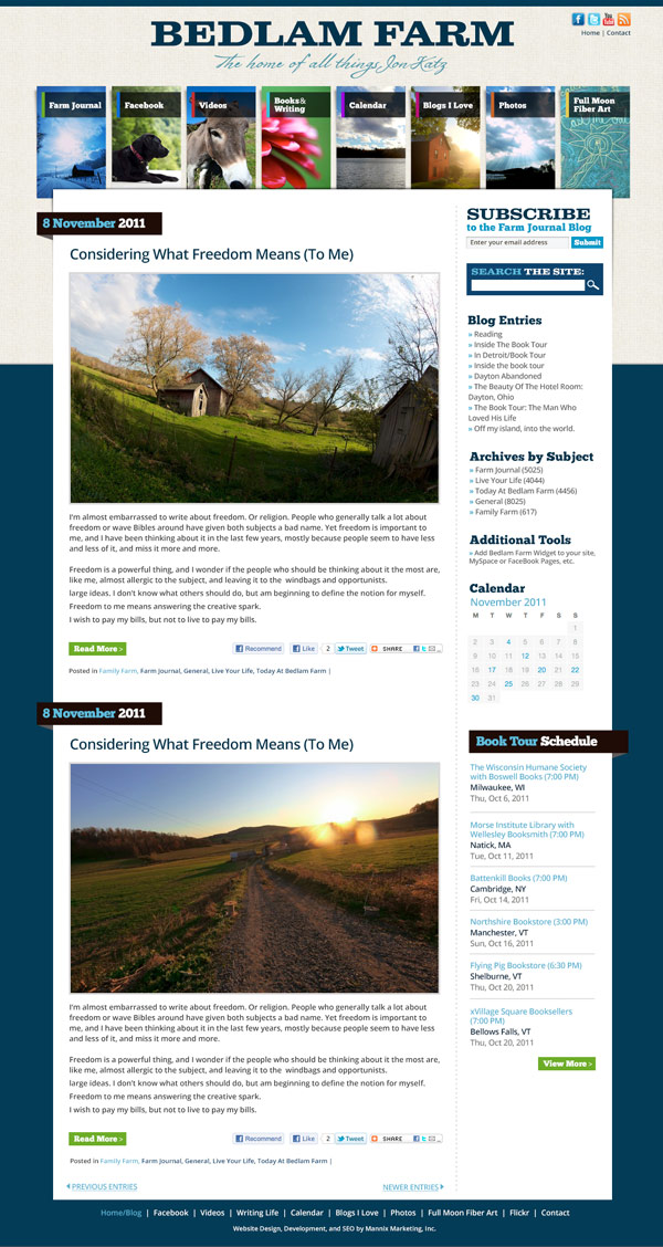 Bedlam Farm Website Design and Development