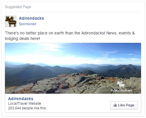 Adirondack.net Facebook Advertising Post