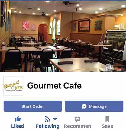 mock up of facebook ordering feature on a restaurant facebook page