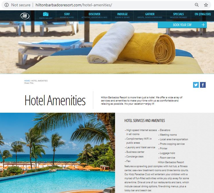 hotel amenities page