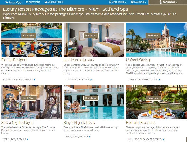 specials page of biltmore hotel