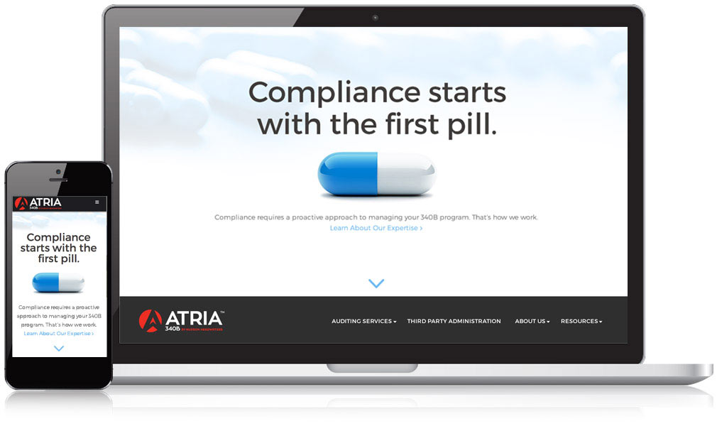 Image of Atria 340B website on desktop and mobile