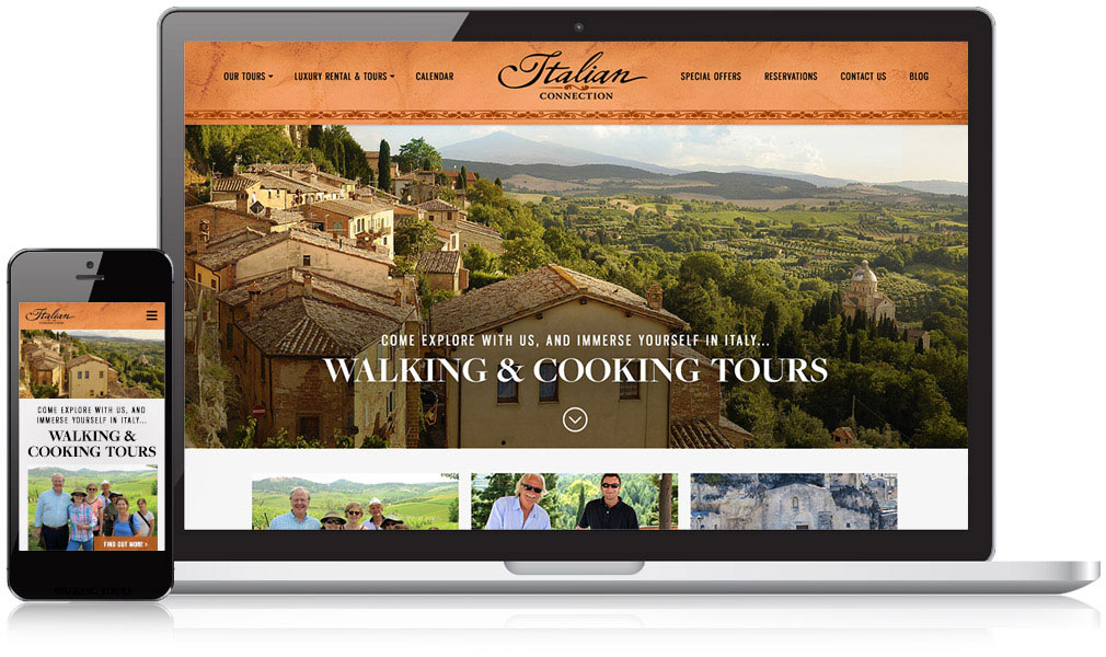 Screenshot of Italian Connection responsive website on mobile and desktop