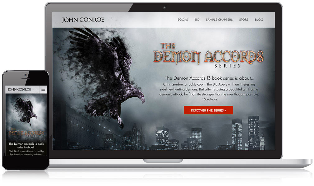 Screenshot of John Conroe's website in desktop and mobile views