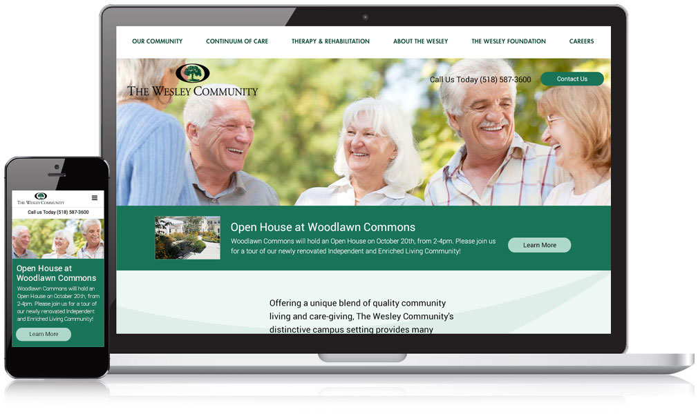 Screenshot of The Wesley Community homepage on a desktop and mobile phone
