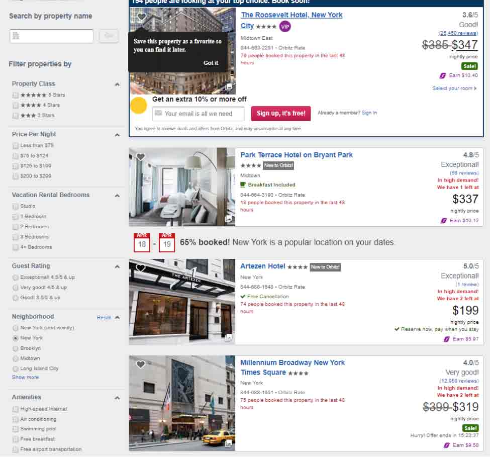 screenshot of orbitz.com