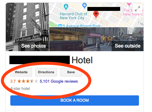 Screenshot of Hotel Reviews on Google my business