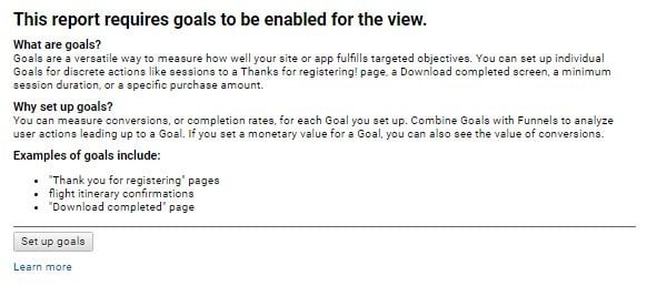 Google Analytics account without goals set up