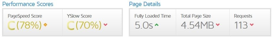 screenshot of page speed score