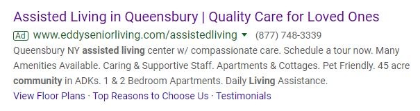 assisted living PPC ad