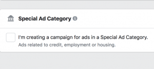 Special Ads Category screenshot in Ads Manager