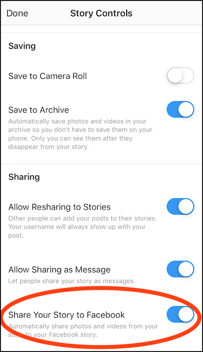 Turning on share to Facebook Stories in Instagram Stories