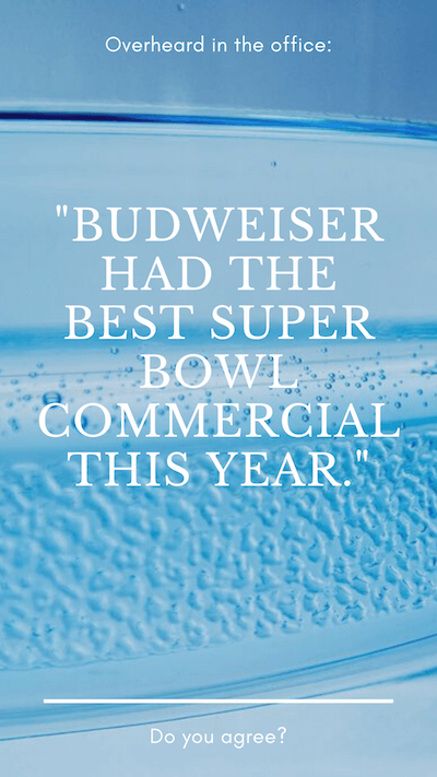 Overheard in the office: "BUDWEISER HAD THE BEST SUPER BOWL COMMERCIAL THIS YEAR." Do you agree?