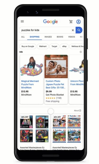 Google Shopping tab on a mobile device
