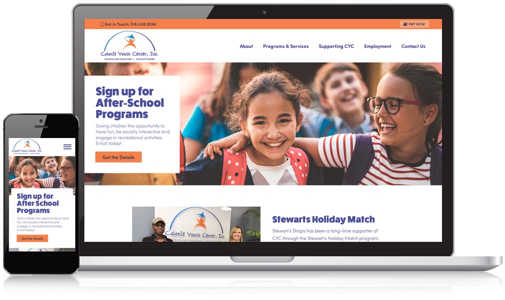Laptop & Mobile view of Colonie Youth Center's website