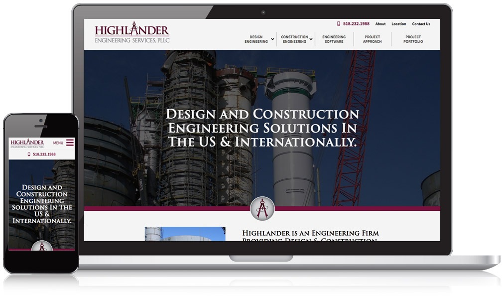 Image of Highlander Engineering's Website on a laptop and mobile device