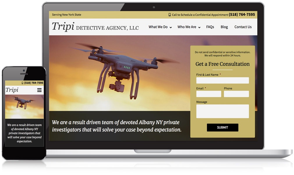 Tripi Detective Agency website on laptop and mobile phone