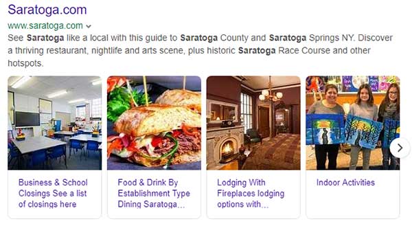 Yahoo results for Saratoga with sitelink carousel