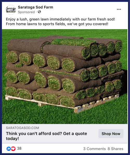 Saratoga Sod Facebook Ad