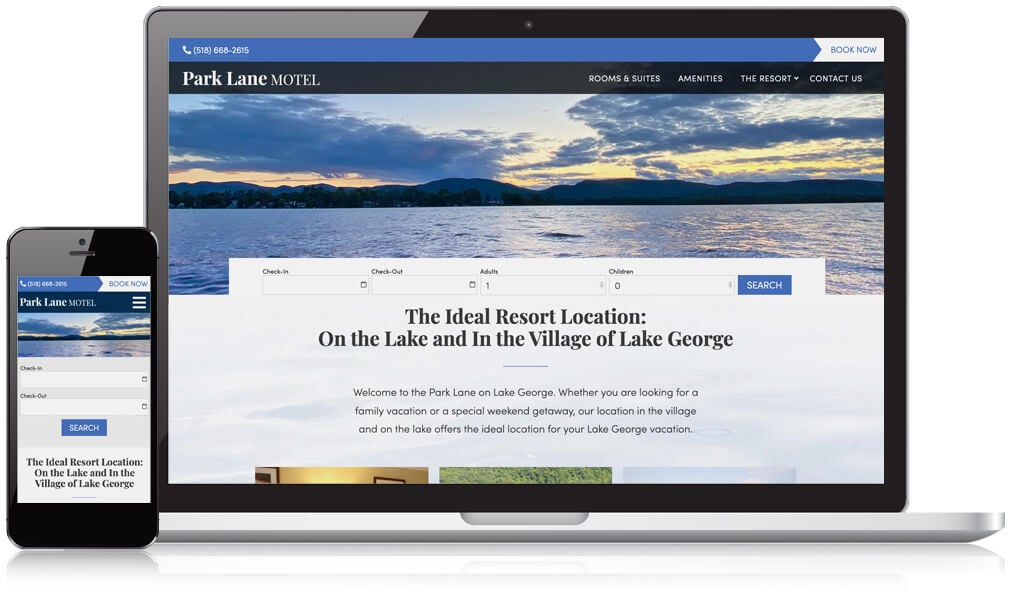 Park Lane Motel: Laptop and mobile homepage design