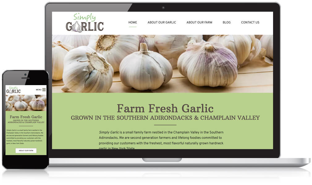 Image of Simply Garlic's website on mobile and laptop