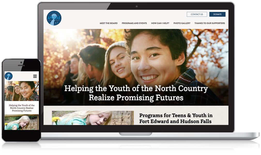 Amorak Youth Website Design on desktop and mobile screen