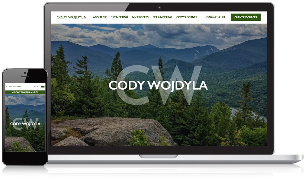 Homepage design of Cody Wojdyla on a mobile and laptop