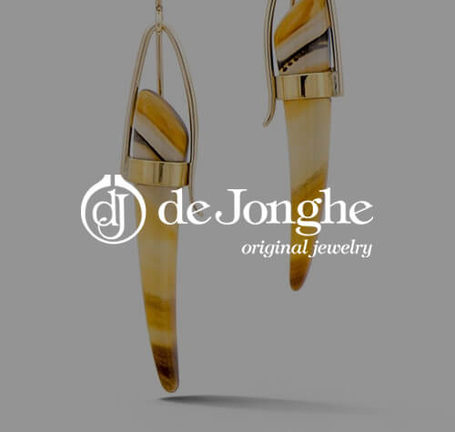 deJonghe Jewelers logo with their earrings in the background.