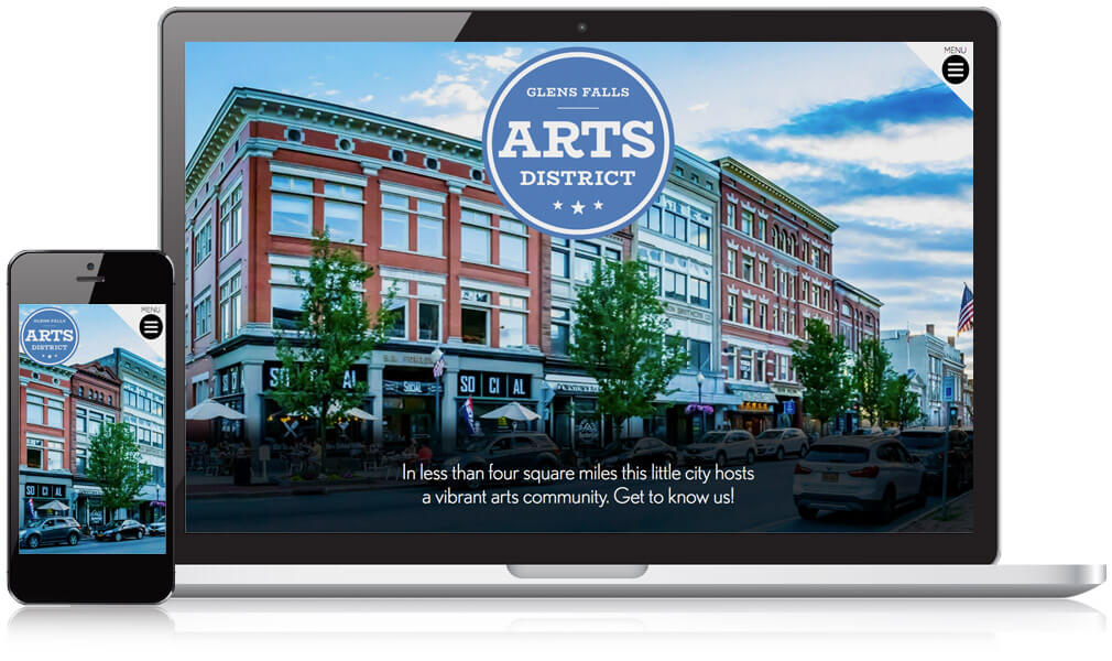 Laptop and mobile version of Glens Falls Arts District website