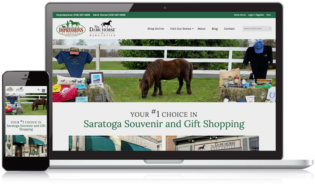 Impressions of Saratoga homepage on a desktop and mobile device