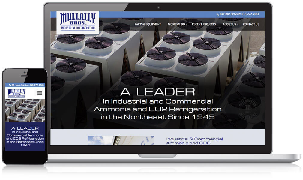 Mulally Bros. website redesign on laptop and mobile devices